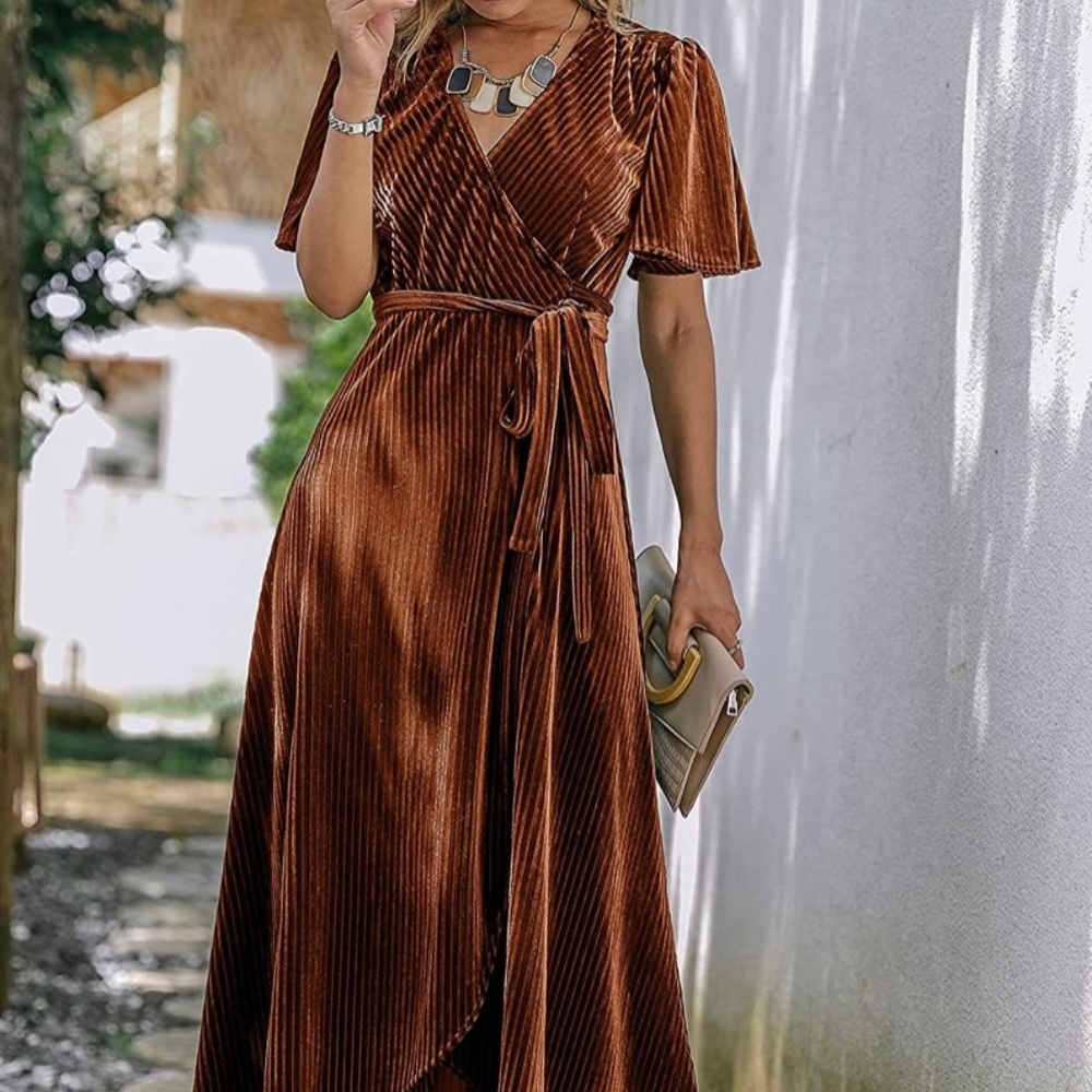 Velvet Ribbed Wrap Dress